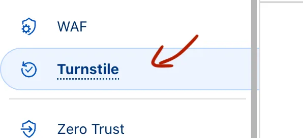 Turnstile dashboard - create site